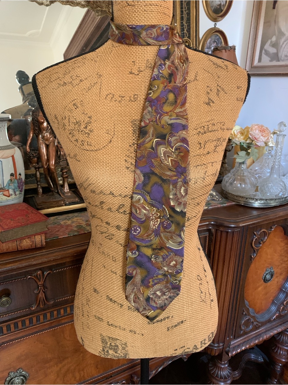 Vintage 90's Fall Autumn Silk Tie Boho Hippie Paisley Floral Prom Date Night
